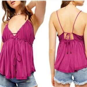 Free People SUNDROP Drapey Strappy Babydoll Tank Top in Hot Magenta M NWT $58